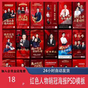 红色地产企业销售人物专家销冠优秀员工宣传海报PSD模板设计素材
